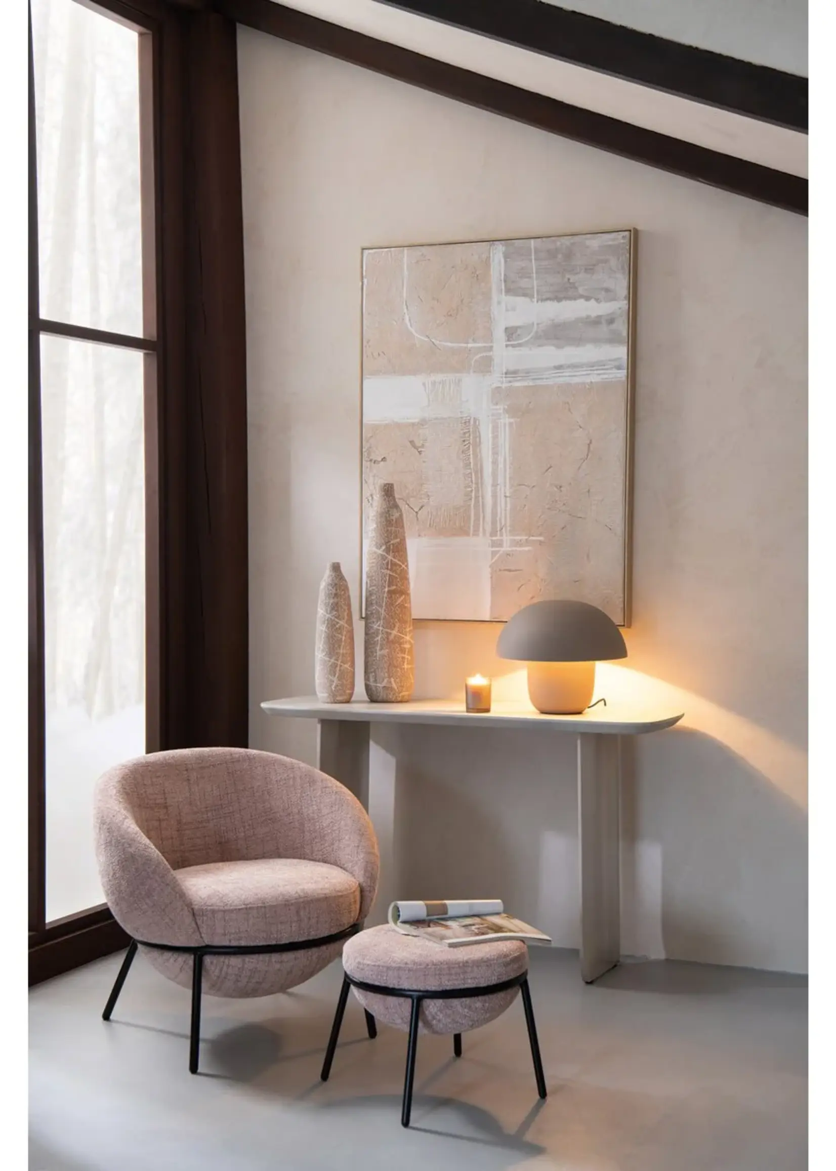J-line  J-Line loungestoel + poef - ijzer - roze/zwart