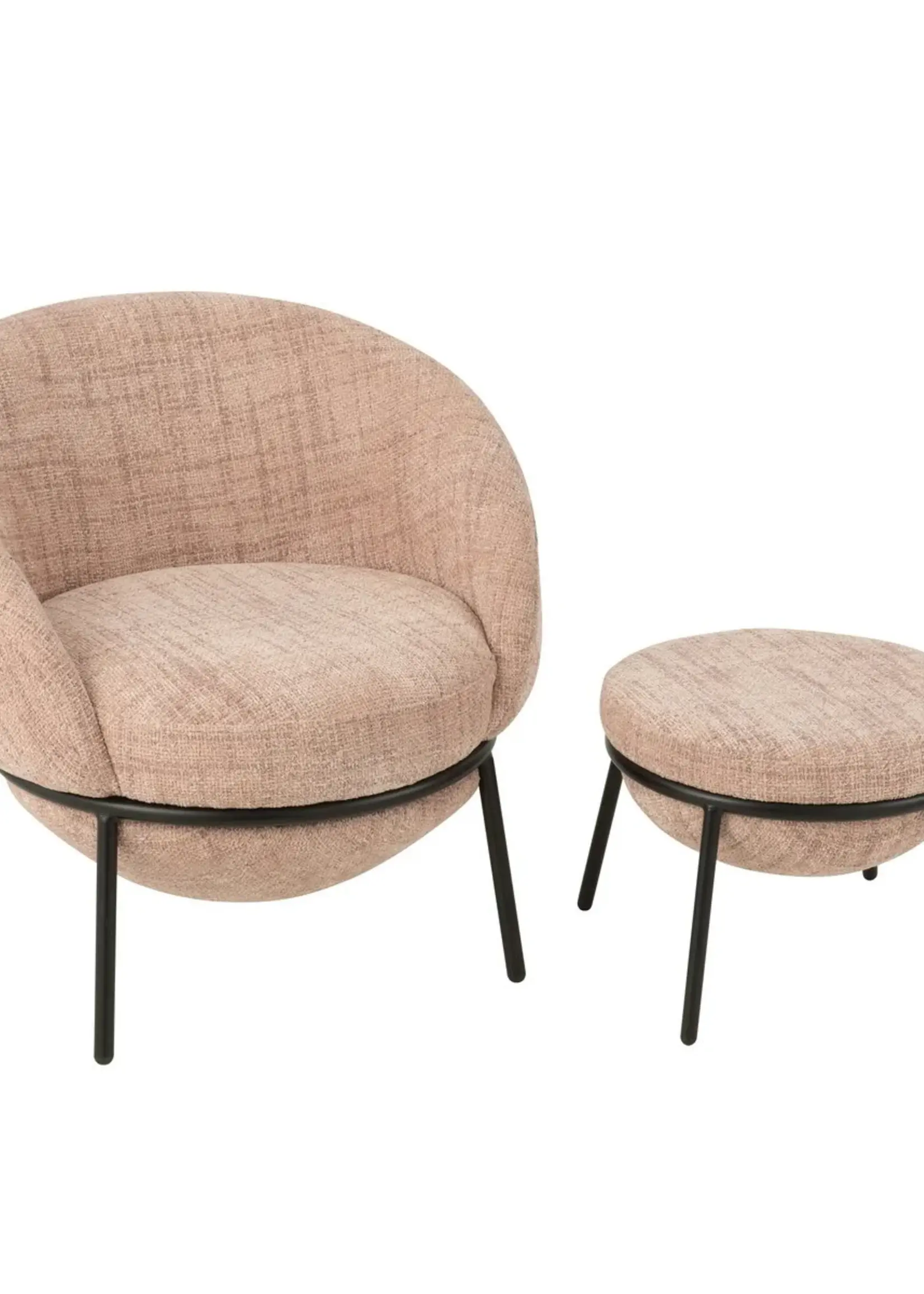 J-line  J-Line loungestoel + poef - ijzer - roze/zwart