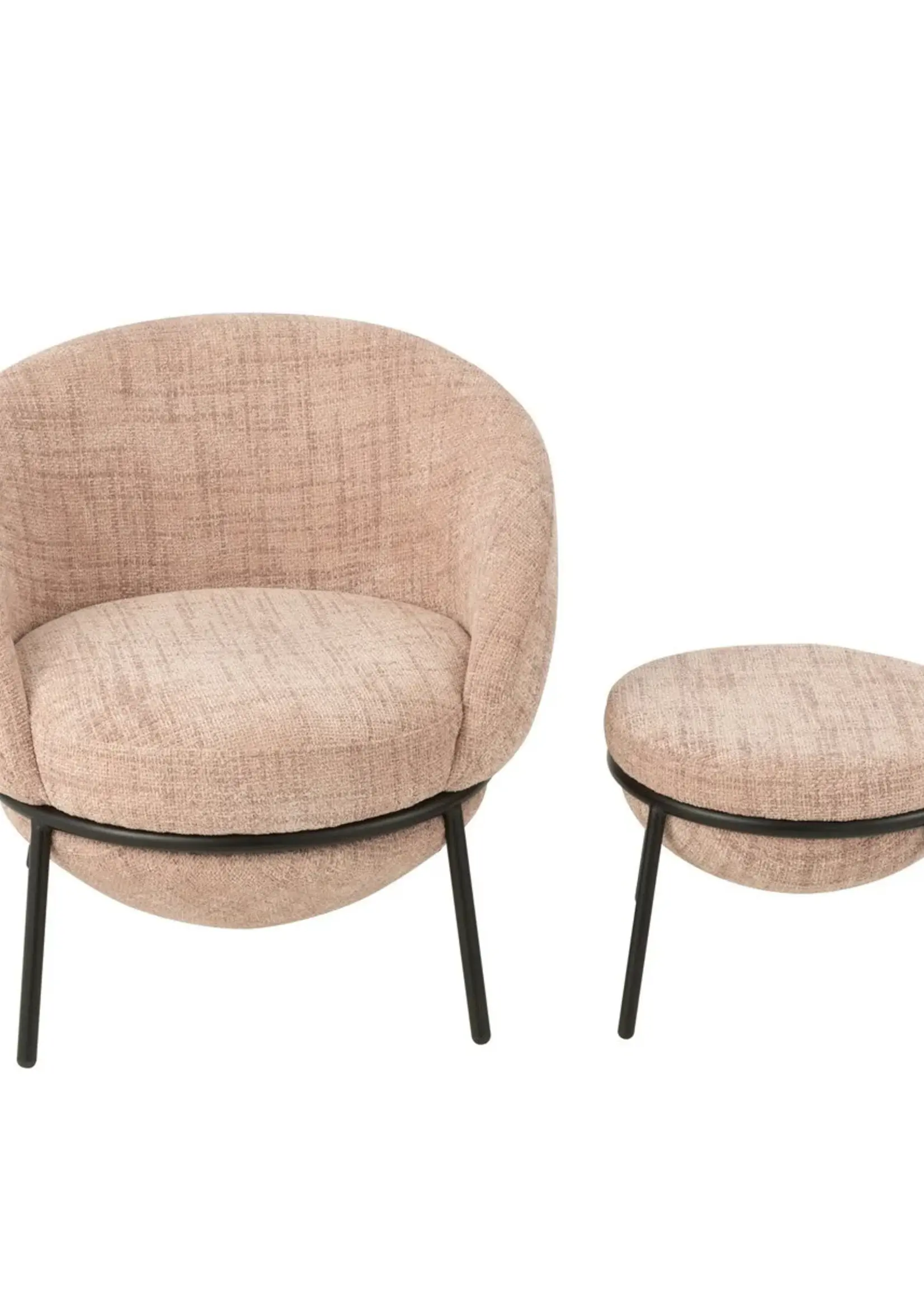 J-line  J-Line loungestoel + poef - ijzer - roze/zwart