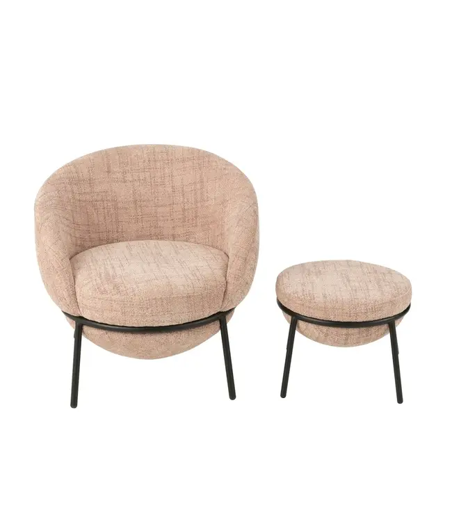 J-line  J-Line loungestoel + poef - ijzer - roze/zwart
