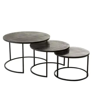 J-line  J-Line bijzettafel Rond Oxidize - ijzer - zwart/groen - set van 3