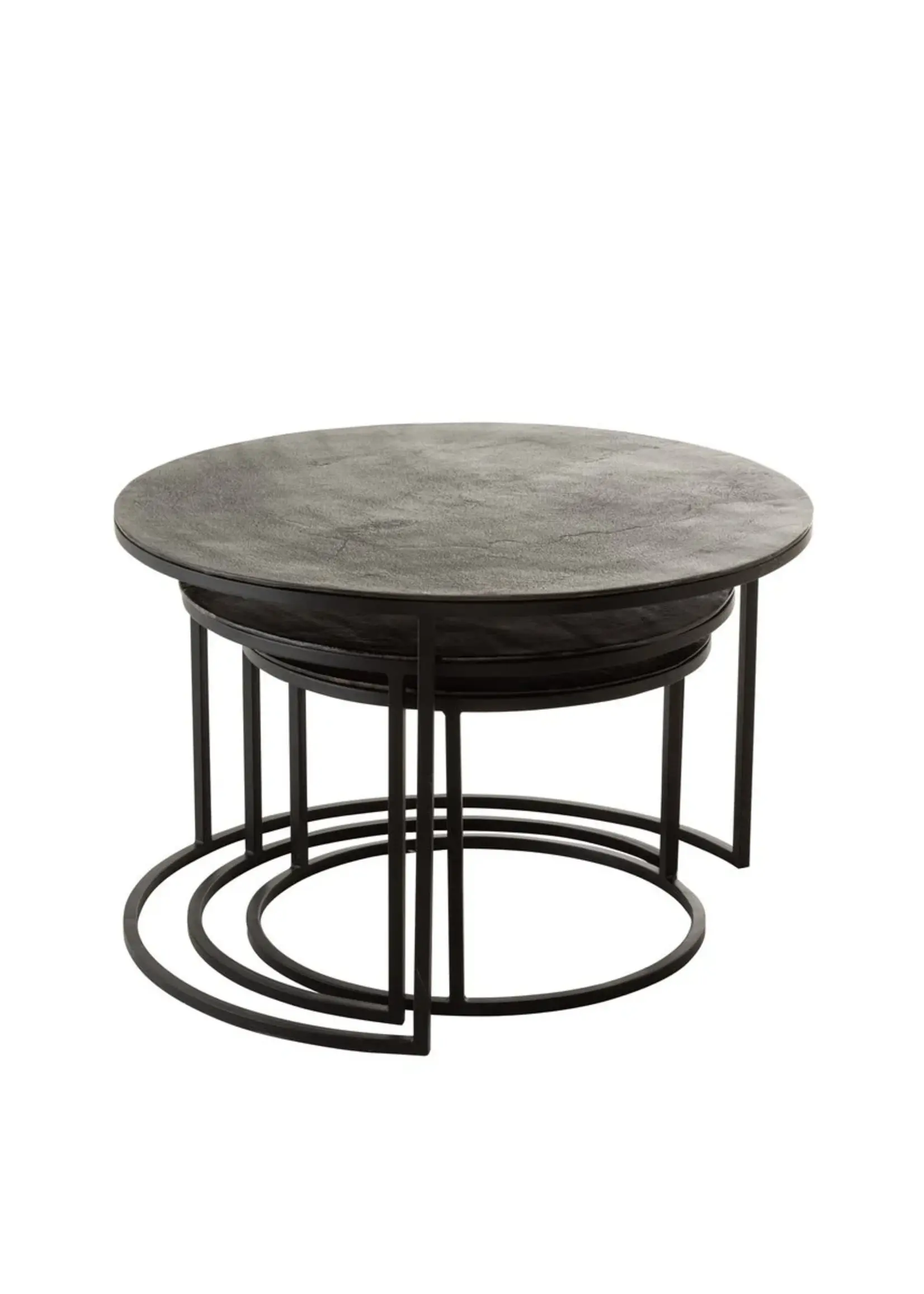J-line  J-Line bijzettafel Rond Oxidize - ijzer - zwart/groen - set van 3