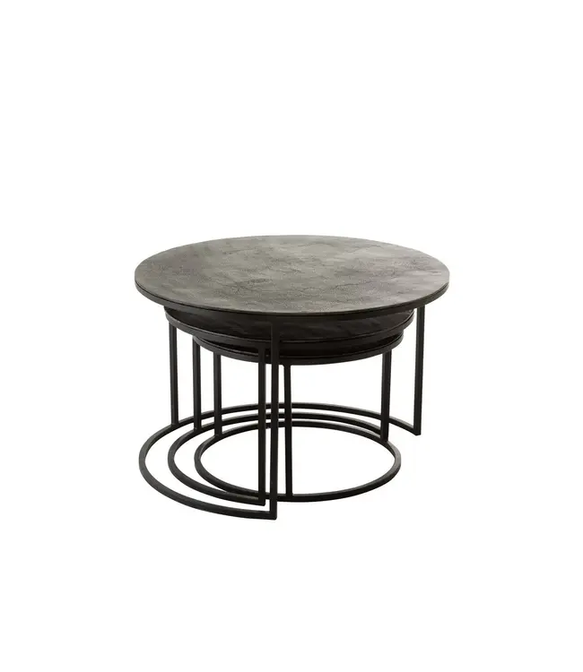 J-line  J-Line bijzettafel Rond Oxidize - ijzer - zwart/groen - set van 3