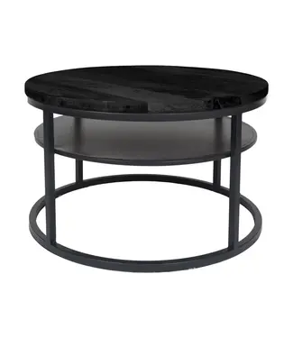 Home67 Salontafel Delhi Zwart Mangohout Rond ø70 cm