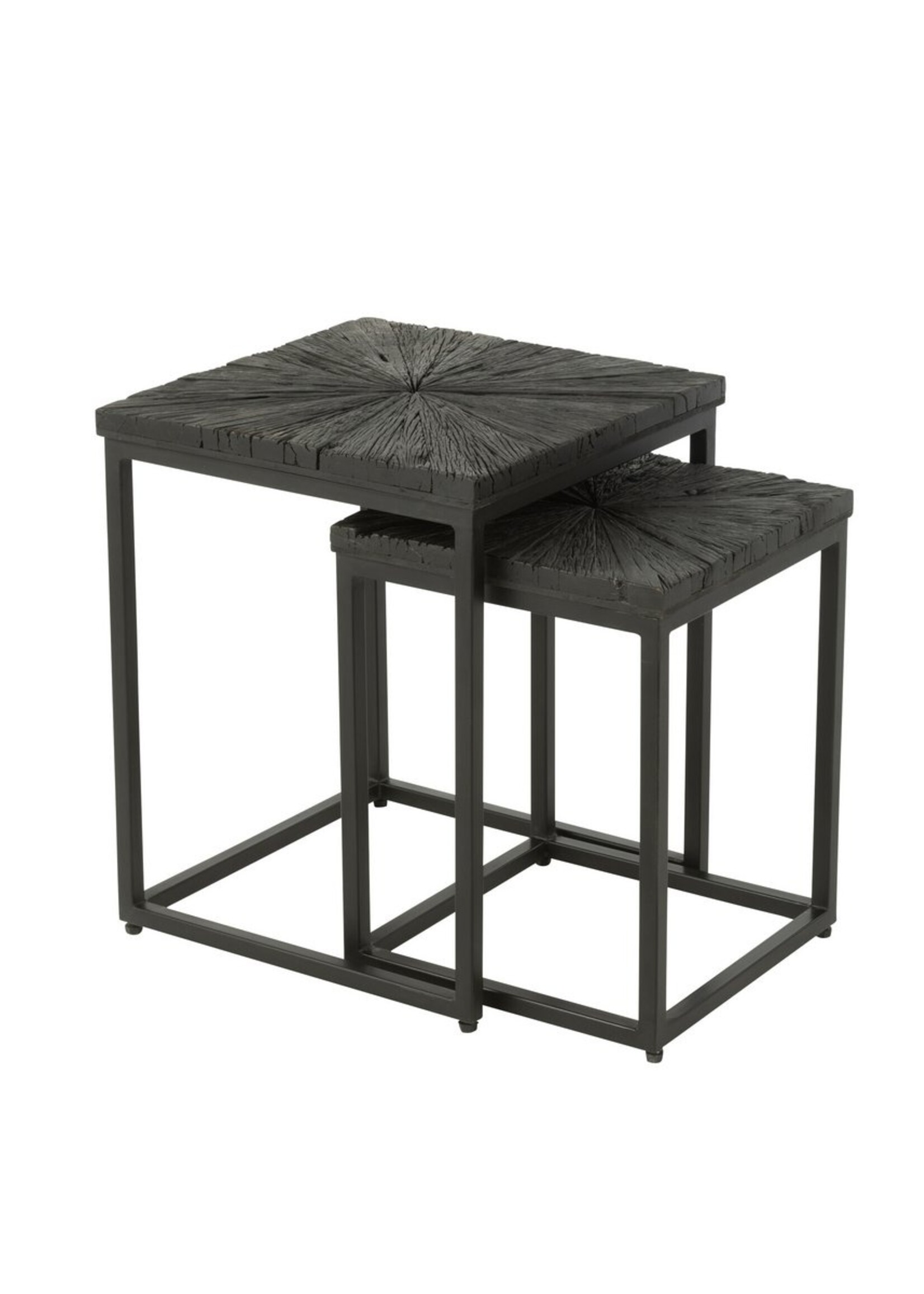J-line  J-Line bijzettafel Shanil - hout/ijzer - zwart - set van 2