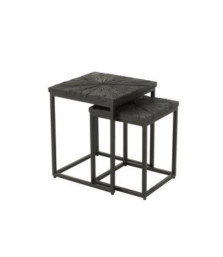 J-line  J-Line bijzettafel Shanil - hout/ijzer - zwart - set van 2
