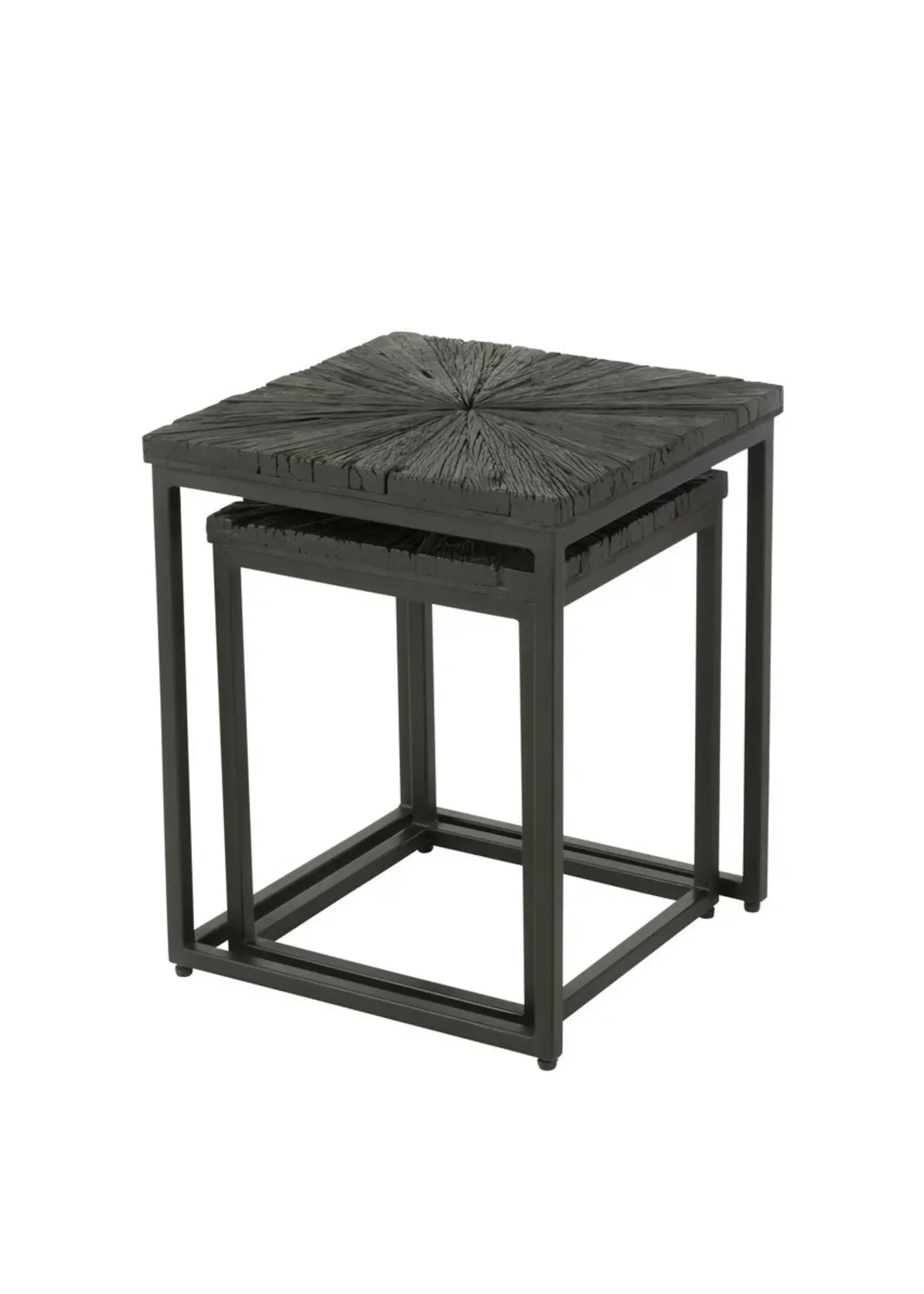 J-line  J-Line bijzettafel Shanil - hout/ijzer - zwart - set van 2