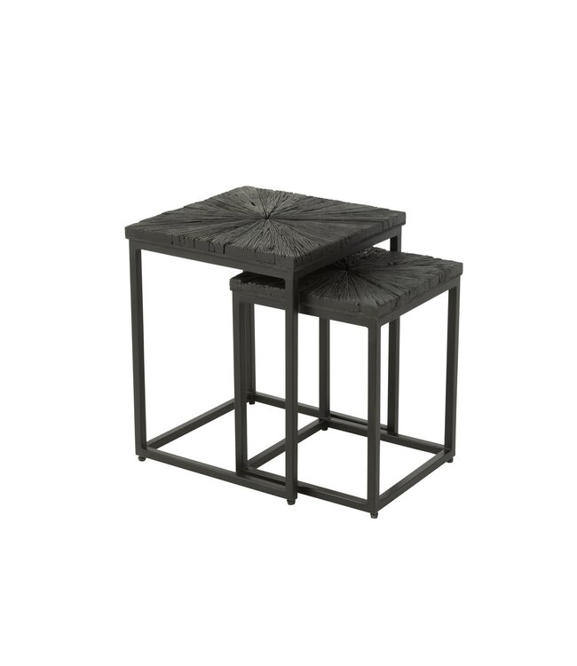 J-line  J-Line bijzettafel Shanil - hout/ijzer - zwart - set van 2