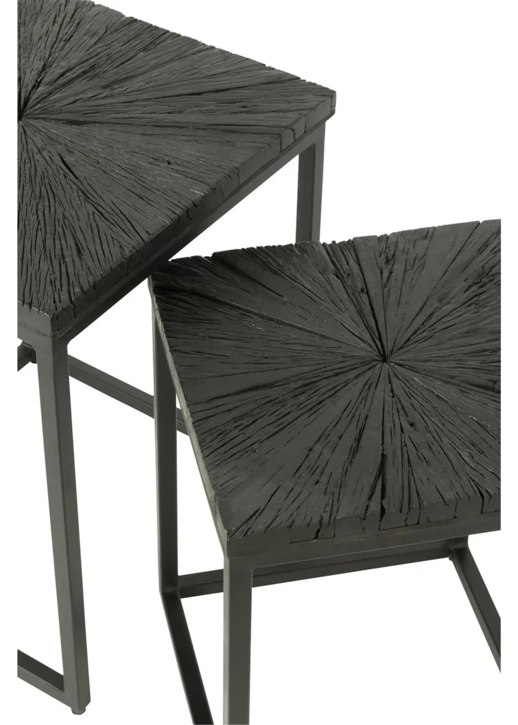 J-line  J-Line bijzettafel Shanil - hout/ijzer - zwart - set van 2