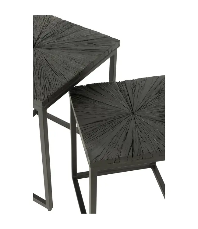 J-line  J-Line bijzettafel Shanil - hout/ijzer - zwart - set van 2