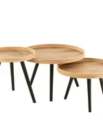 J-line  J-Line Set Van 3 Bijzettafel Rond Mango Hout Naturel