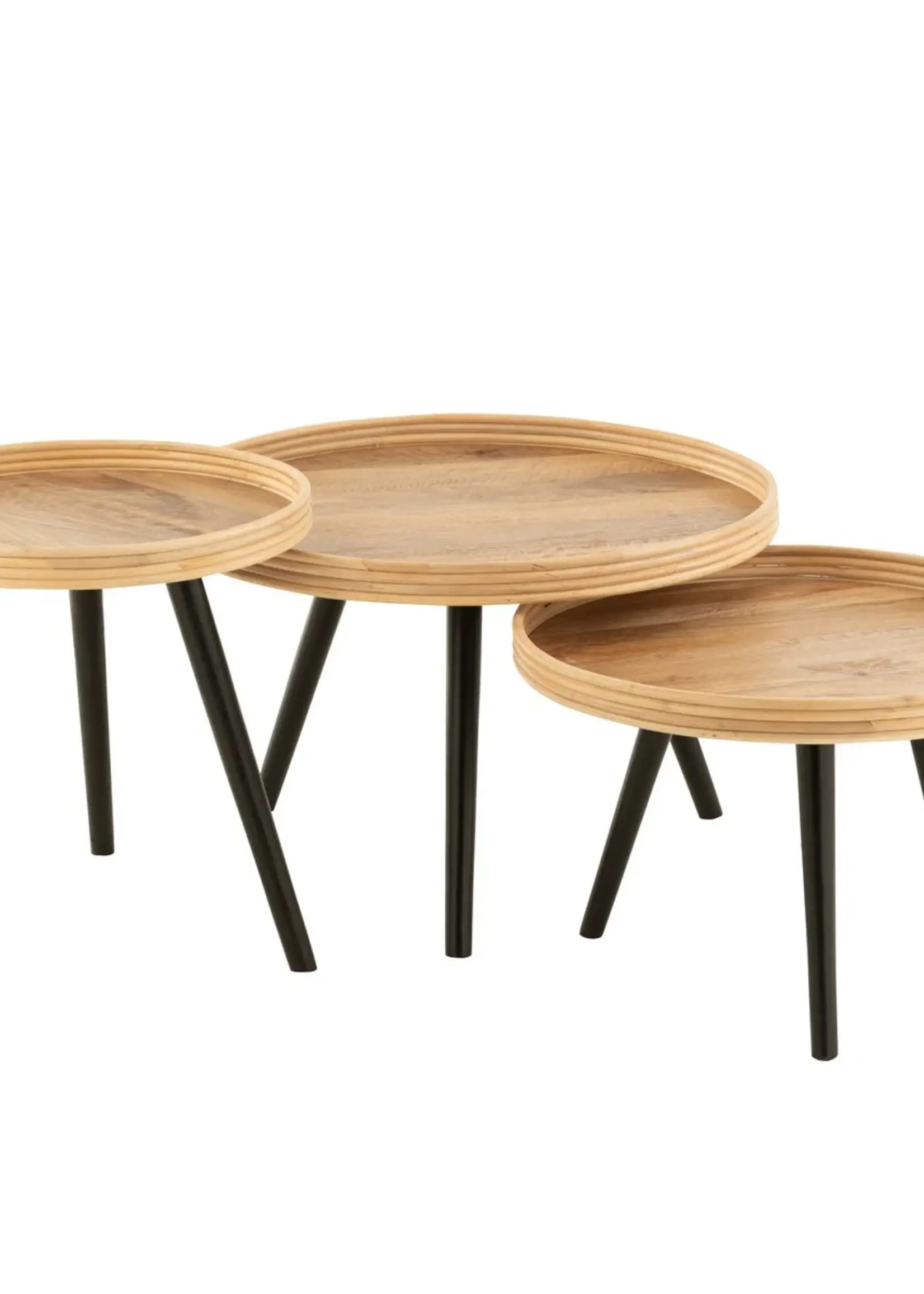 J-line  J-Line Set Van 3 Bijzettafel Rond Mango Hout Naturel