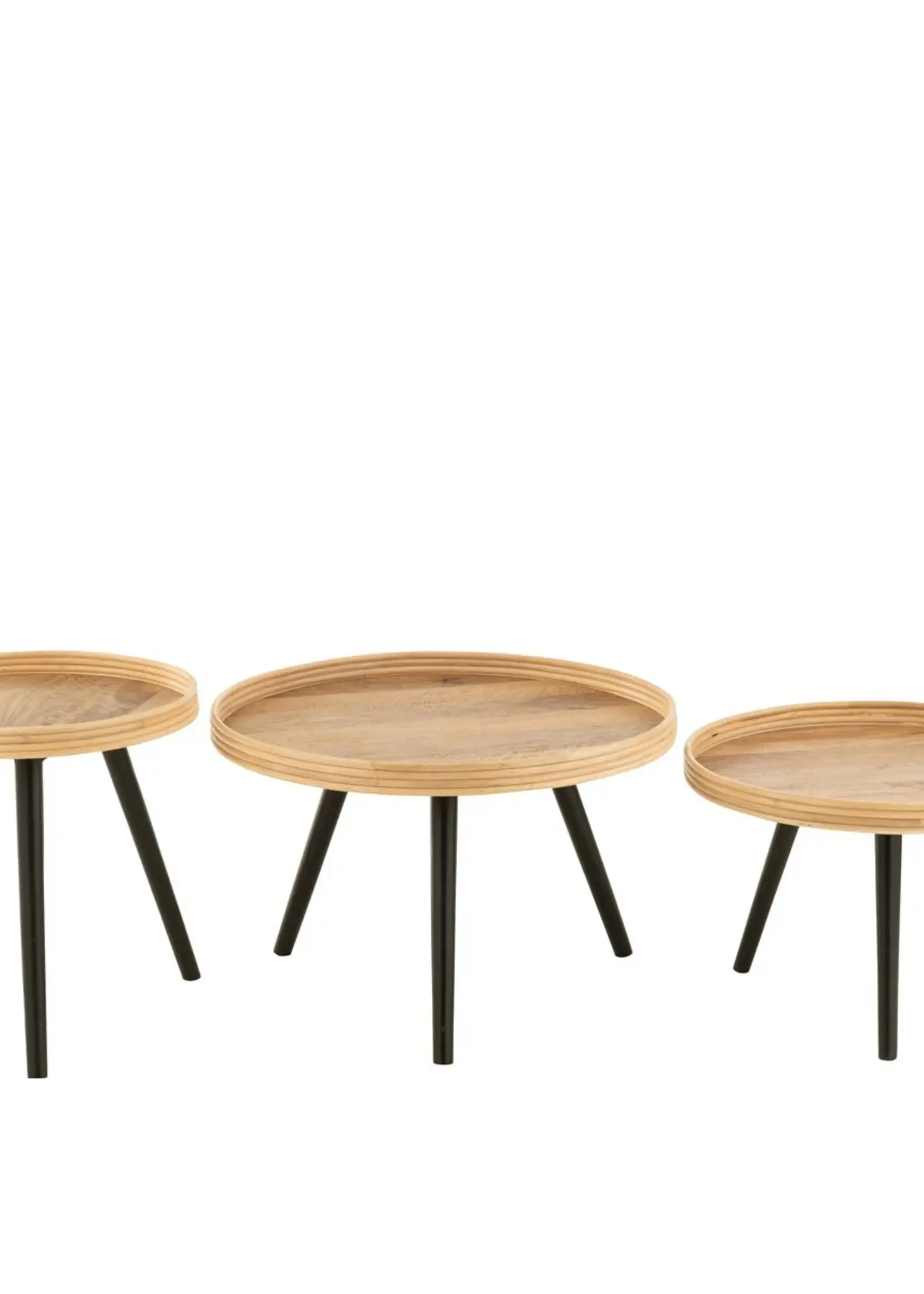 J-line  J-Line Set Van 3 Bijzettafel Rond Mango Hout Naturel