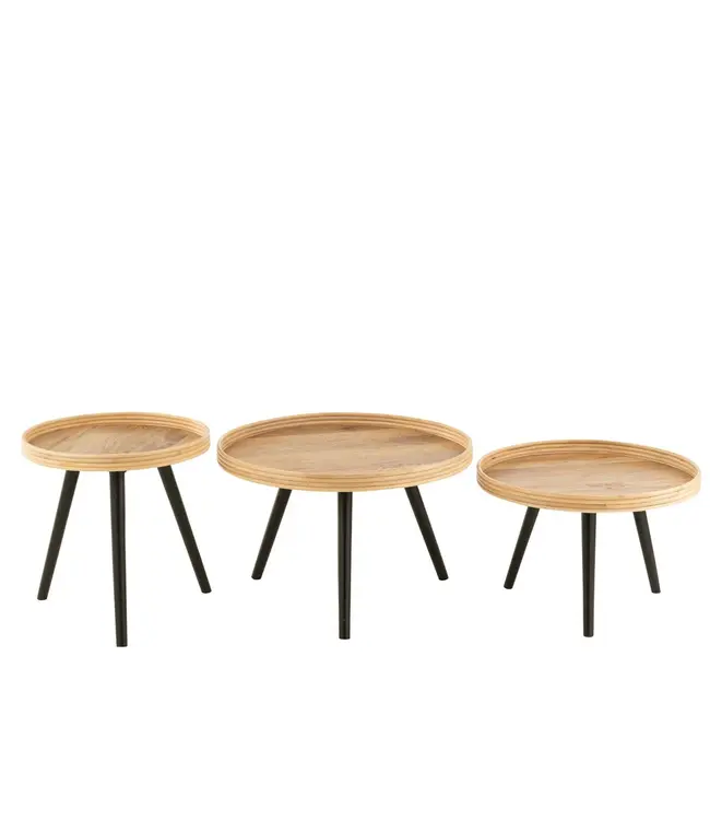 J-line  J-Line Set Van 3 Bijzettafel Rond Mango Hout Naturel