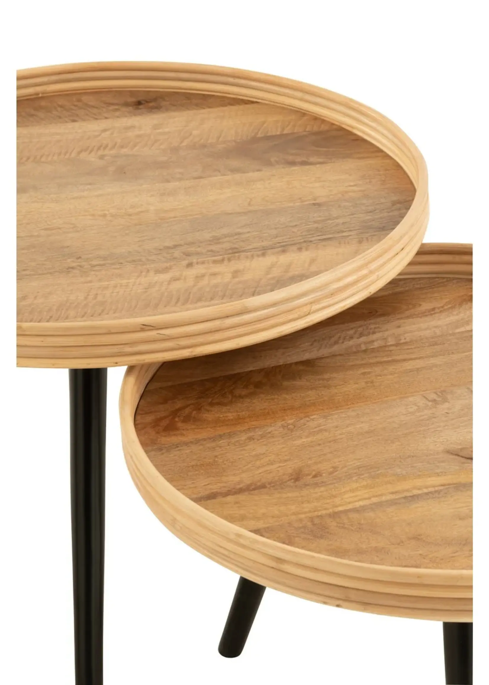J-line  J-Line Set Van 3 Bijzettafel Rond Mango Hout Naturel