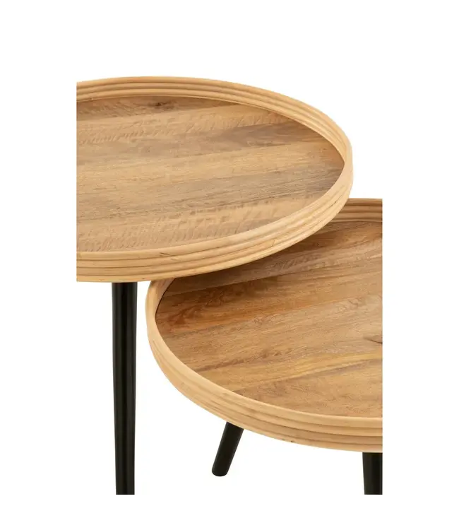 J-line  J-Line Set Van 3 Bijzettafel Rond Mango Hout Naturel