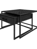 Home67 Salontafel Ruby Visgraat - Zwart Mangohout - Set van 2