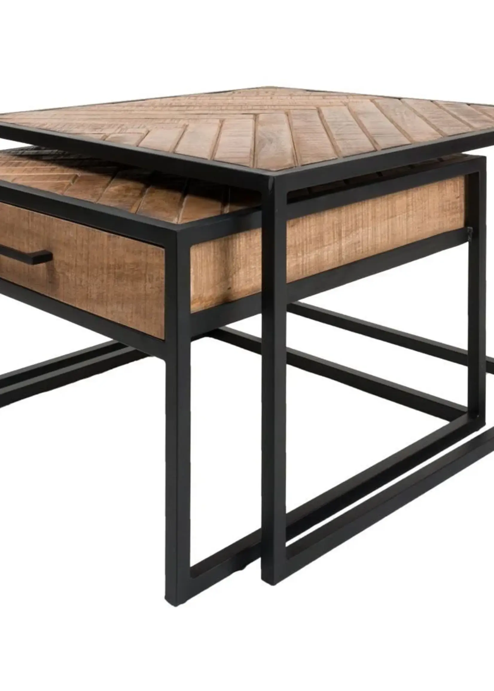 Home67 Salontafel Ruby Visgraat - Bruin Mangohout - Set van 2
