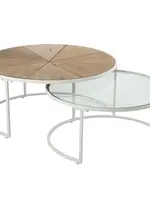 J-line  J-Line bijzettafel Relax - metaal/hout - wit/naturel - set van 2