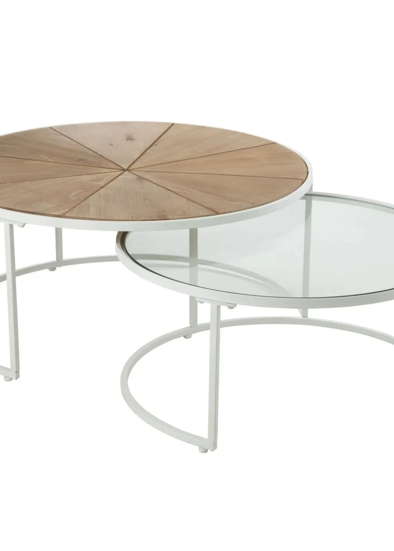 J-line  J-Line bijzettafel Relax - metaal/hout - wit/naturel - set van 2