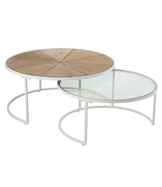 J-line  J-Line bijzettafel Relax - metaal/hout - wit/naturel - set van 2