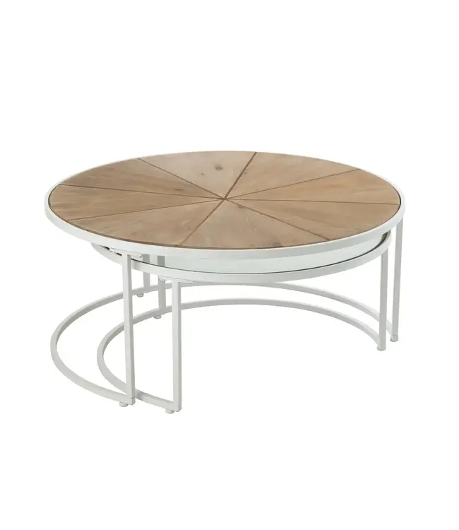 J-line  J-Line bijzettafel Relax - metaal/hout - wit/naturel - set van 2