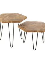 J-line  J-Line bijzettafel hexagon - hout/metaal - naturel - 2 stuks
