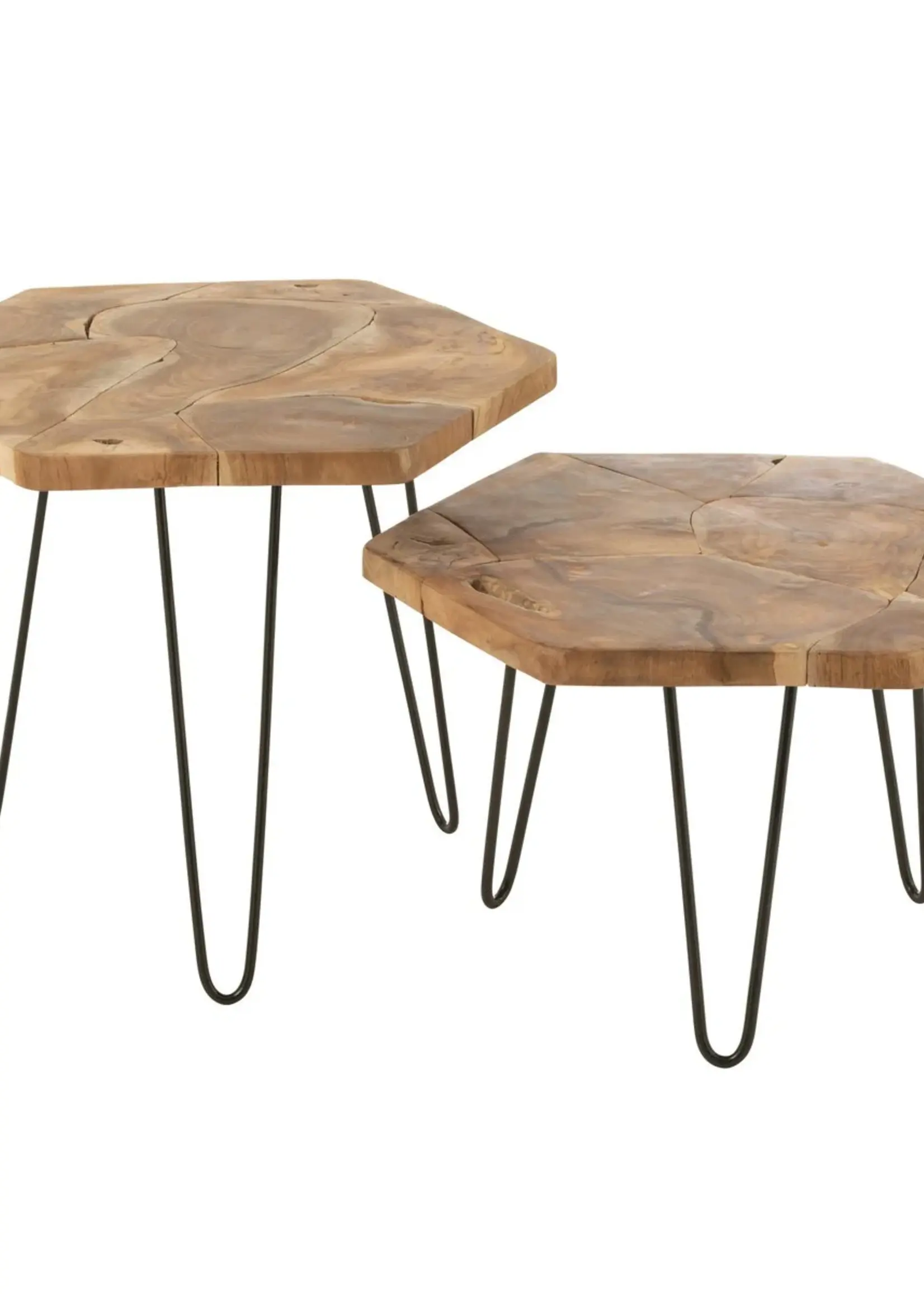 J-line  J-Line bijzettafel hexagon - hout/metaal - naturel - 2 stuks
