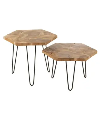 J-line  J-Line bijzettafel hexagon - hout/metaal - naturel - 2 stuks