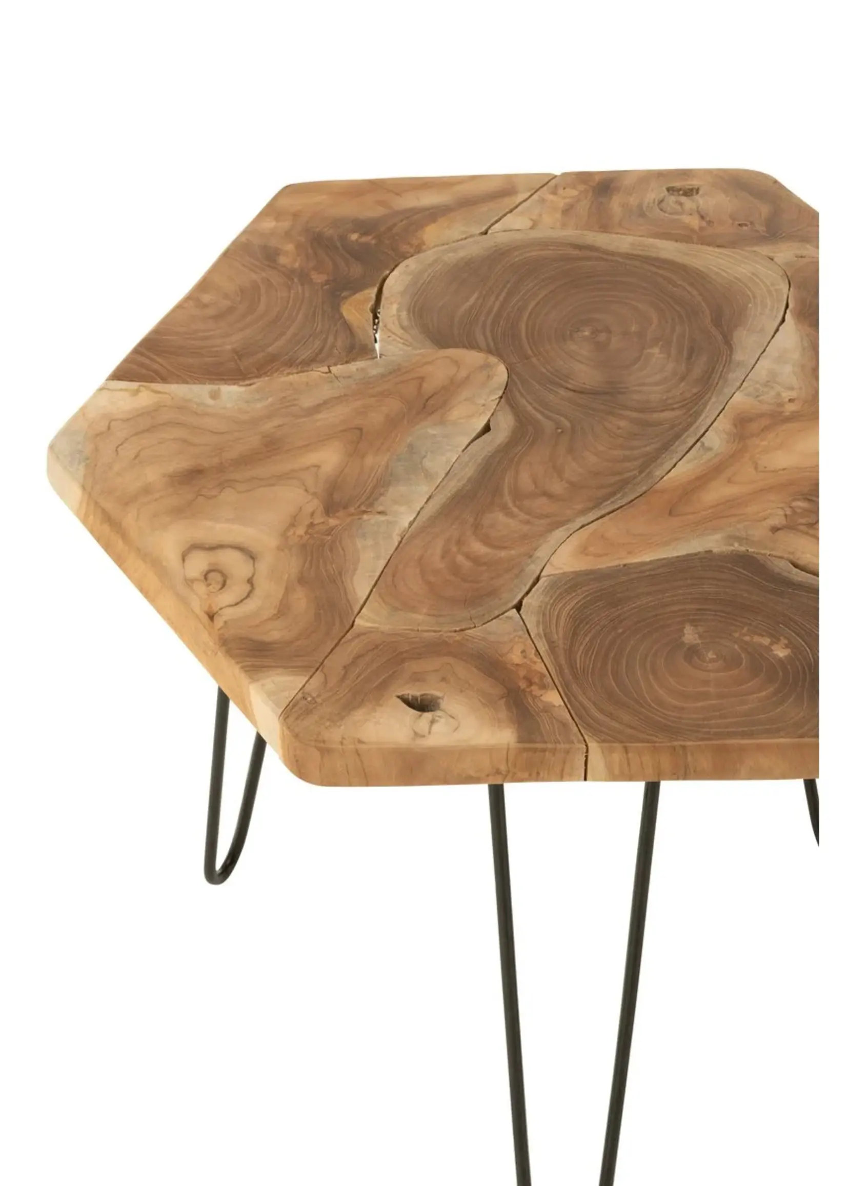 J-line  J-Line bijzettafel hexagon - hout/metaal - naturel - 2 stuks