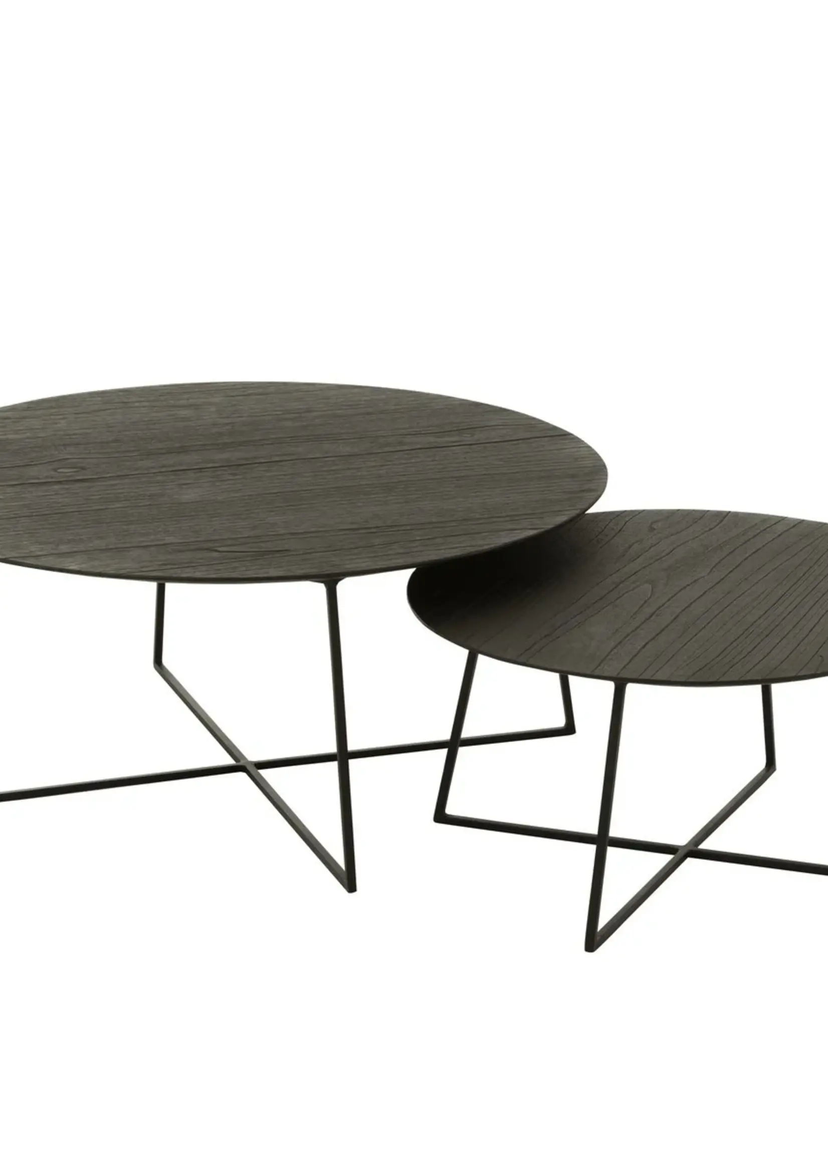 J-line  J-Line bijzettafel Rond - hout/metaal - zwart - set van 2
