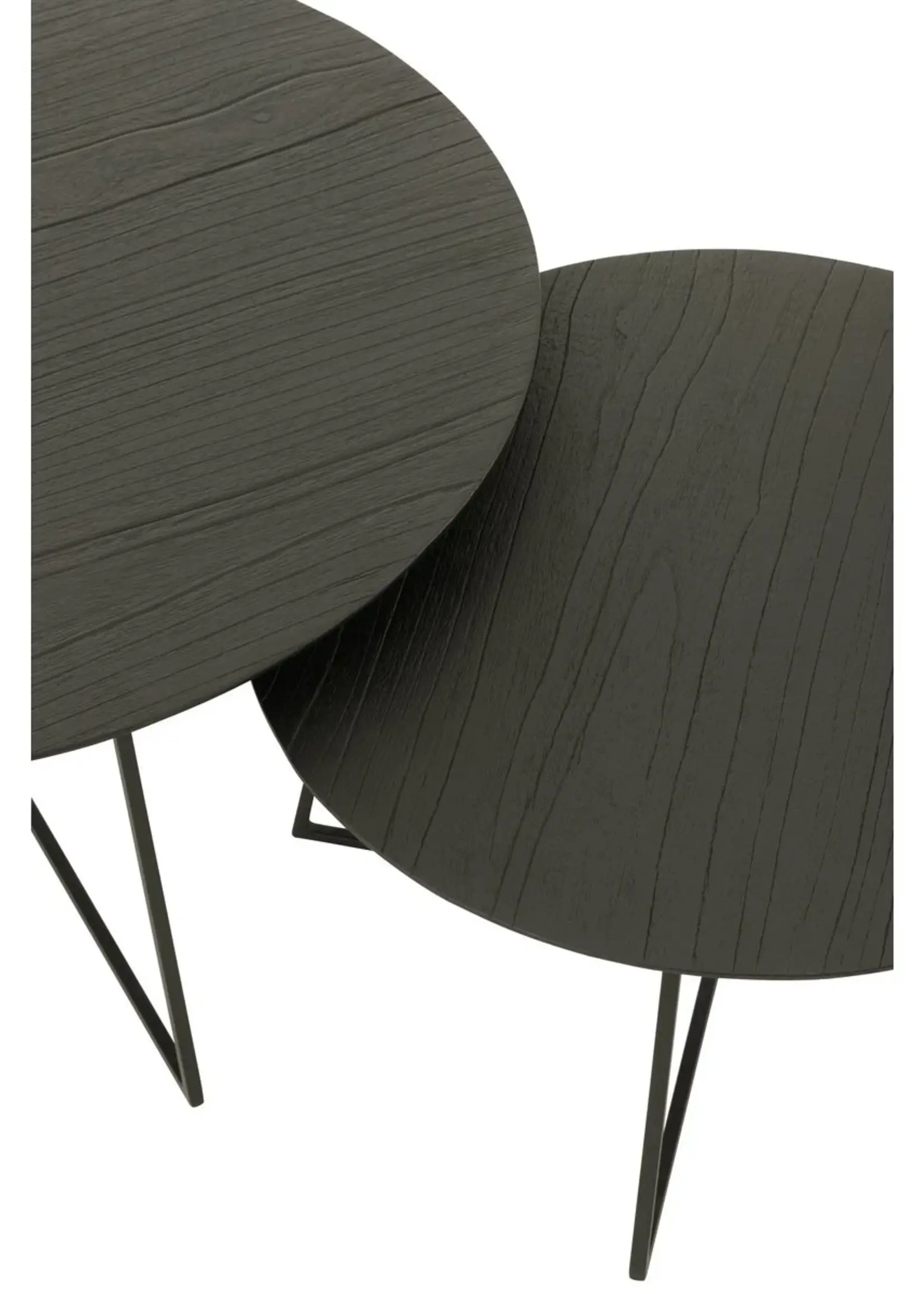 J-line  J-Line bijzettafel Rond - hout/metaal - zwart - set van 2