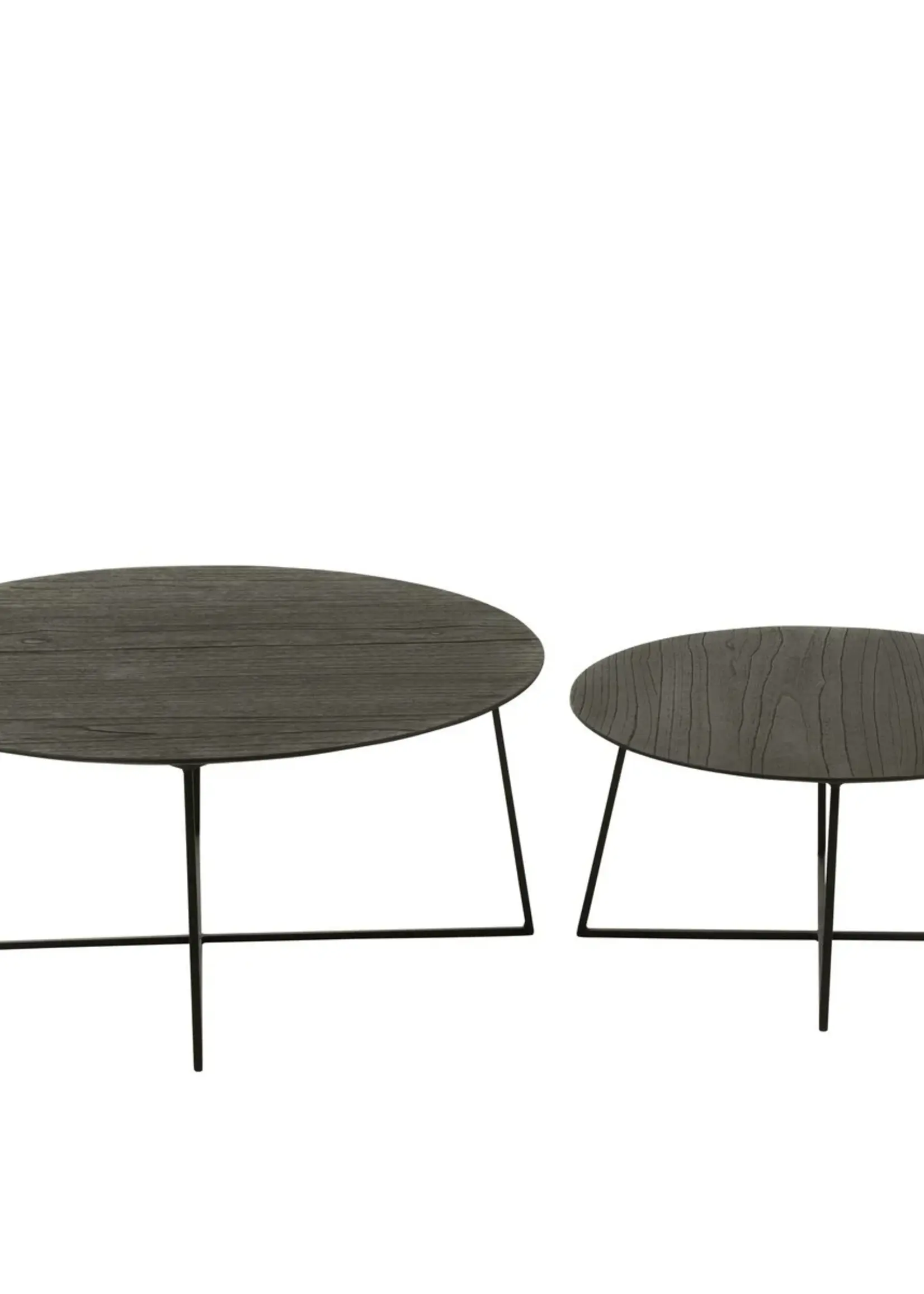 J-line  J-Line bijzettafel Rond - hout/metaal - zwart - set van 2