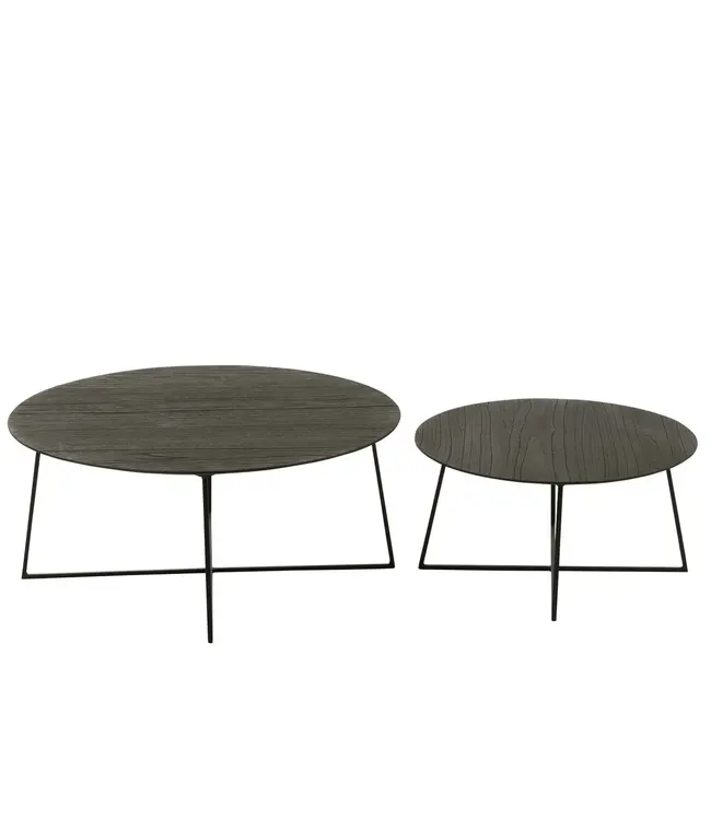 J-line  J-Line bijzettafel Rond - hout/metaal - zwart - set van 2