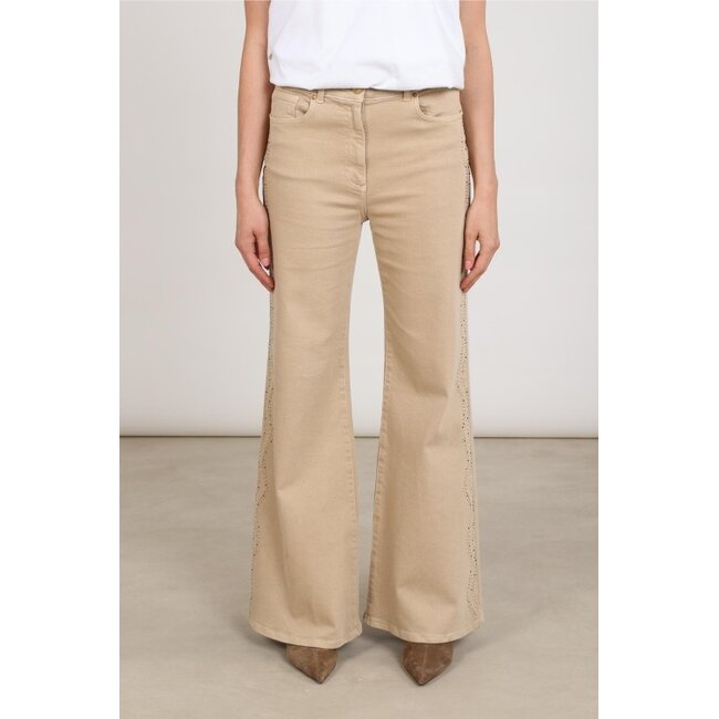 Nukus Tessa Pants Strass Flared Leg Pantalon NKF09114 - Sand