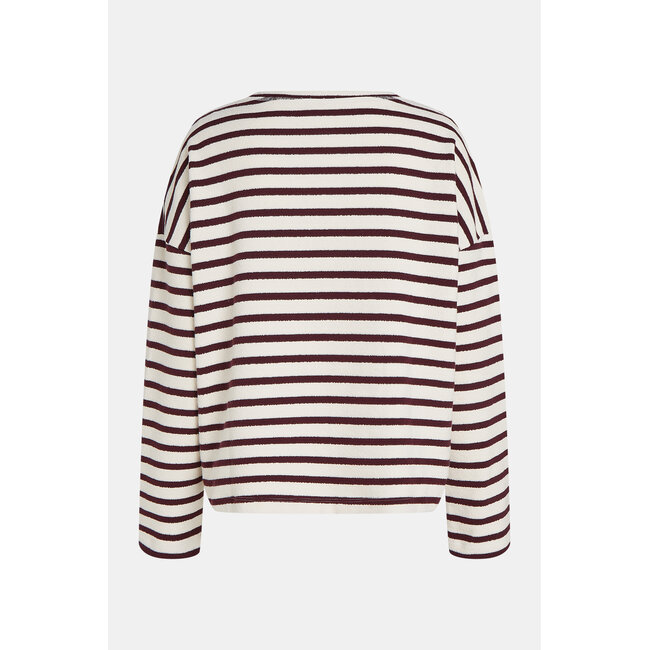 Penn&Ink W26T1313 Sweater Stripe - Ecru/Aubergine