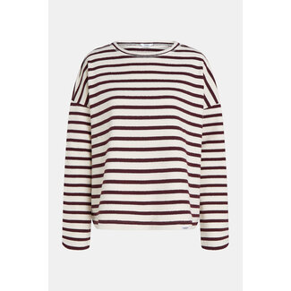 Penn&Ink W26T1313 Sweater Stripe 05/351 - Ecru/Aubergine