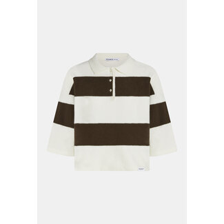 Penn&Ink W26B423 Cardigan Stripe 05/655 - Ecru/Tabak