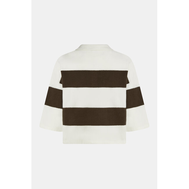 Penn&Ink W26B423 Cardigan Stripe - Ecru/Tabak