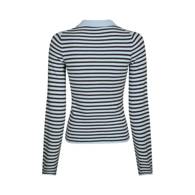 Neo Noir Fannya LS Striped Knit Polo 169865 665 - Light Blue