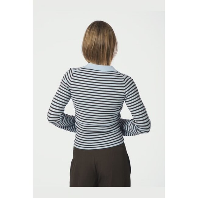 Neo Noir Fannya LS Striped Knit Polo 169865 665 - Light Blue