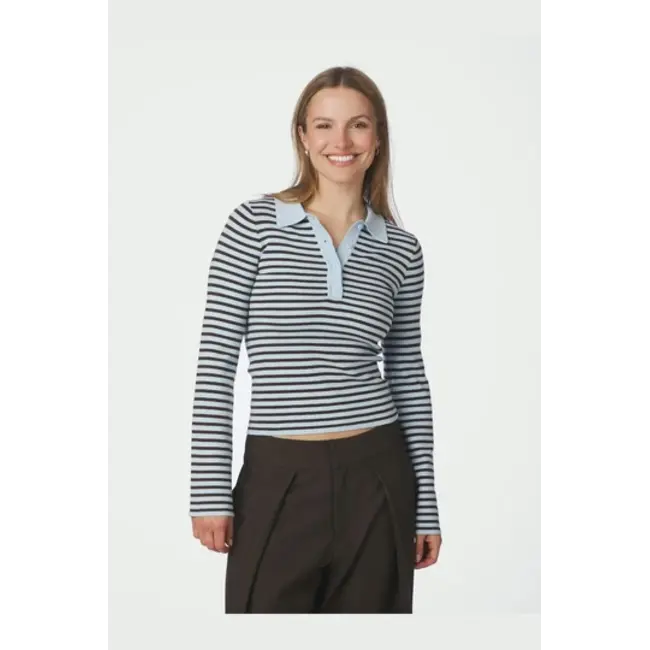 Neo Noir Fannya LS Striped Knit Polo 169865 665 - Light Blue