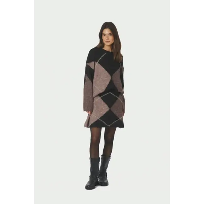 Neo Noir Inga Check Fluff Knit 165205 676 - Dark Brown