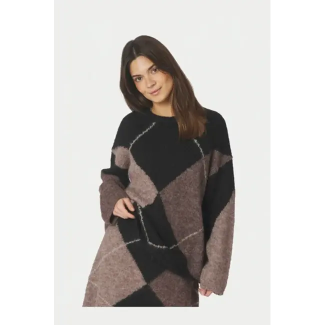 Neo Noir Inga Check Fluff Knit 165205 676 - Dark Brown