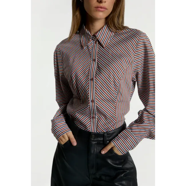 Aaiko  Isabel Stripe VIS 528 Blouse 101626 190913 - Fudge