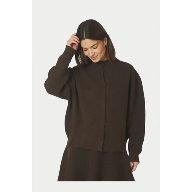 Neo Noir Dione Fluffy Knit Cardigan 168537 205 - Brown Melange