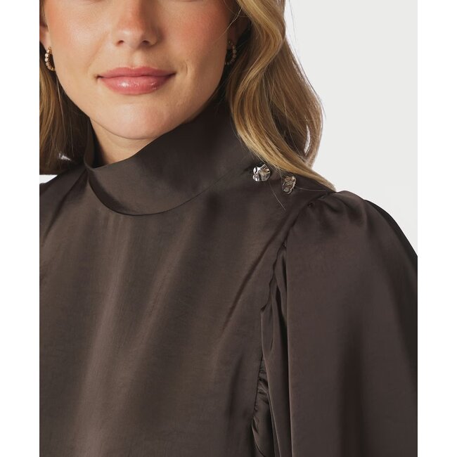 Neo Noir Parisa Heavy Sateen Blouse 170396 676 - Dark Brown