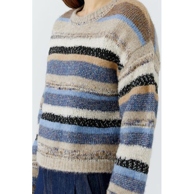 Oui 0098069 Pullover 0815 - Light Brown/Blue