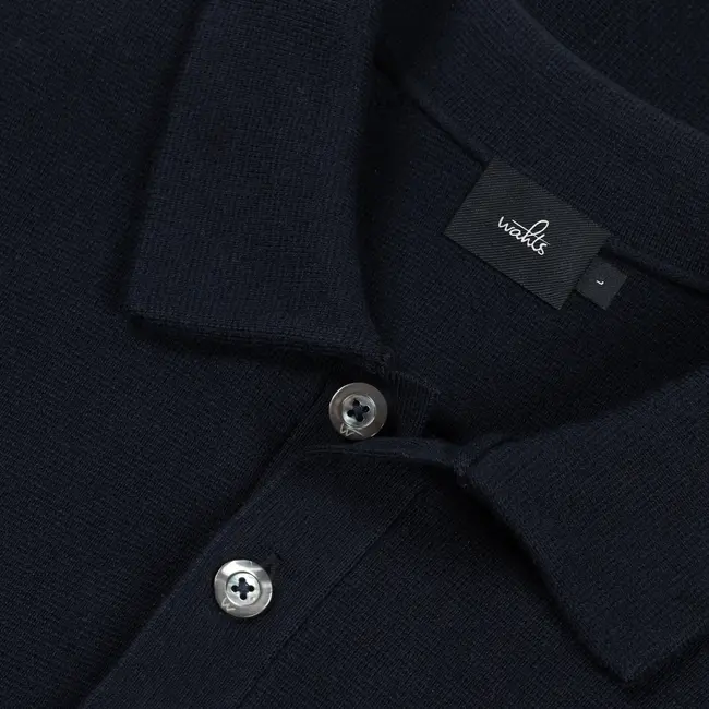 Wahts Crawford Cotton Merino Knit Buttoned Polo K.698.CMHKBP.0226 - Night Blue