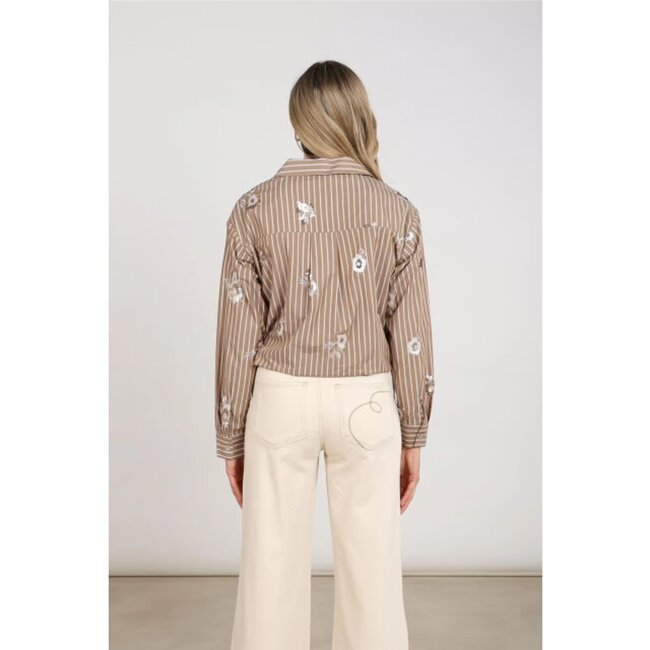 Nukus Newport Blouse Stripe Flower NKF02137 340 - Taupe/Offwhite